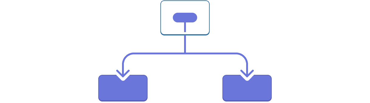 Diagram with a tree of three components. The parent contains a bubble representing a value highlighted in purple. The value flows down to each of the two children, both highlighted in purple.